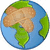 Six circular icons display a blue and green globe with brown landmasses, each featuring distinct black-and-white text overlays.