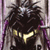 Animated character with spiky dark hair, yellow eyes, and purple accents in a dimly lit setting.