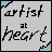 25 identical square icons with gray backgrounds, each displaying 'artist at heart' text in black and white/pink gradient script