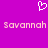 Pixelated heart symbol above two instances of the name Savannah in light pink text on a solid purple background.