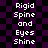 Static image with purple and black checkered background displaying repeated white text "Rigid Spine and Eyes Shine" in two vertical