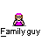 Pixel art character icons with text labels and speech bubbles showing different expressions and clothing variations.