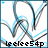 Pixelated abstract design with interwoven blue and gray lines on white background, black text at bottom reading 'leee54p'.