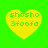 Four yellow heart-shaped icons with green text on a bright green background, each displaying 'shosho' and '3foofa' in pixelated font.