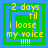 Four identical pixelated squares with green and blue borders display yellow text reading '2 days til i loose my voice !!!!' against a blue background.