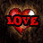 Red heart with white highlight on brown textured background, overlaid text 'LOVE' and 'is a four letter word', broken heart in lower