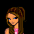 Pixel art contact sheet showing a fashion doll character with multiple body parts and text elements on black background.