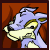 Pixelated 50x50 animated buddy icon showing a blue Neopets Lupe character in two sequential frames with slight mouth and ear movement against an orange background.