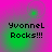 Pixelated text 'YvonneL Rocks!!!' on a pink and green gradient background with shifting circular light effects.