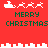 Red pixel art displays two identical 'MERRY CHRISTMAS' text blocks with Santa sleighs and reindeer above, separated by white cityscape-like borders.