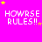 Bright pink background with repeated white text 'HOWRSE RULES!!' and scattered yellow/pink stars, one gray rectangle in bottom-right corner.