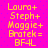 Pixelated yellow text on bright pink background with blue dots, showing four identical vertical of names and codes