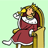 Pixelated king in red robe sits on throne, holding scepter raised; text below reads 'I RULE!'