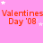 Pink background with repeated red text 'Valentines Day '08' and white stars, partially cropped on the right side.
