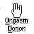 Pixelated white hand cursor icon with three fingers extended above pixelated text reading 'Orgasm Donor' on gray background.