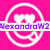 A pink background features three white circular icons with heart-shaped eyes and a smiling mouth, each containing the text "Alexandraw2" in different colors.