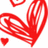 Red hand-drawn heart shapes on white background with small red hearts and gray square in bottom right corner.