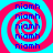 Four identical display a repeating spiral pattern with alternating cyan and magenta colors and blue text reading 'niamh' in a