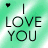 Pixelated green background with black text reading 'I LOVE YOU' and a small heart symbol above the 'I'.