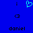 Blue background with black text and symbols arranged in a : two vertical 'i' characters, a cyan heart symbol, two '<3' symbols, and the name 'daniel' repeated twice