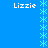 Blue background with four instances of the name "Lizzie" in white pixelated text and vertical of light blue snowflake symbols
