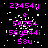 Pixelated text in bright pink on black background with scattered white dots, showing animated changes between 'e' and 'o' characters.