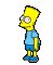 Yellow-skinned cartoon character in light blue shirt and dark blue shorts with multiple facial expressions and walking poses on gray background.