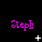 Purple text 'Steph' on black background with white pixelated symbols changing across three