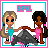 Pixel art contact sheet showing two animated frames of a cartoon character duo holding hands over a mountain, with "BFYL" text in top corners and alternating border colors.