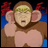 Pixelated cartoon monkey character with brown fur and red hair tufts on black background, next to stylized text "Anime IM" and "COM" in white pixel font.