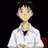 Pixelated anime-style character in white lab coat with dark collar, seated against black background next to stylized text "Anime IM" and signature "cOw".