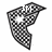 A black-and-white pixelated icon with a checkered pattern, featuring a white star in the center and partial text fragments at the top.