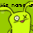 A yellow cartoon character with one eye open and one eye closed winks against a green background, accompanied by text reading "His name is Lucky" and "TYVM".