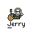 A 4x3 contact sheet of 12 animated frames showing a pixel art icon with a guitar, skull, and text "Jerry" below it, displaying various animation states including static poses and rainbow-colored circular effects.