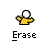 Animated contact sheet showing 14 sequential frames of a yellow stick figure erasing motion with white circular head and black outline, each frame labeled "Erase" below on gray background.