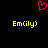 Red pixelated heart symbol above two yellow text instances reading "Em(cily)" on black background.