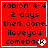 Red square icon with black text and white border displaying 'fabion 4-4', '2 days then gone iloveyou comeback' plus heart symbols in four variations.
