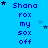 Blue background with repeated text and star symbols, showing a static pattern of 'Shana rox my sox off' in blue font across multiple