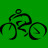 Animated cycling icon with six distinct poses on green background, showing rider in bent-over position on bicycle.