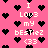 Pixelated pink background with black heart shapes and white text reading "I L0v3 my b3stie2 <33" in a repeating pattern.