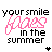 Pixelated text 'your smile in the summer' with pink floral outline animation over black and white background.