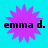 Four identical purple starburst shapes on a cyan background, each containing the text 'emma d.' in black pixelated font.