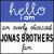 A static collage of six distinct featuring text and figures, including a blue 'hello i am' banner, Jonas Brothers reference, helmeted person, group photo, man in suit, and quote about Joe Jonas
