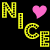 Pixelated text and pink hearts on black background with green and yellow lettering.