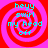 Four identical display a red and pink spiral background with cyan text reading 'heyy swirl my head off' in a pixelated font