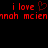 Red pixelated text on black background reads 'i love' with a heart symbol, followed by distorted names and repeated 'i love' in two