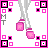 Animated contact sheet of a pixel art doll icon with pink and white color scheme showing outfit, character poses, text animation, and repeated 'snow' elements across 11 frames.