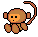 Pixel art monkey icon with brown fur, orange face, and black outlines on a gray background.