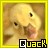 Animated yellow duckling with black eyes and pink beak, each frame showing slight mouth movement against brown background.