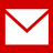 Red and white pixelated envelope icon with a V-shaped red seal on a solid red background.